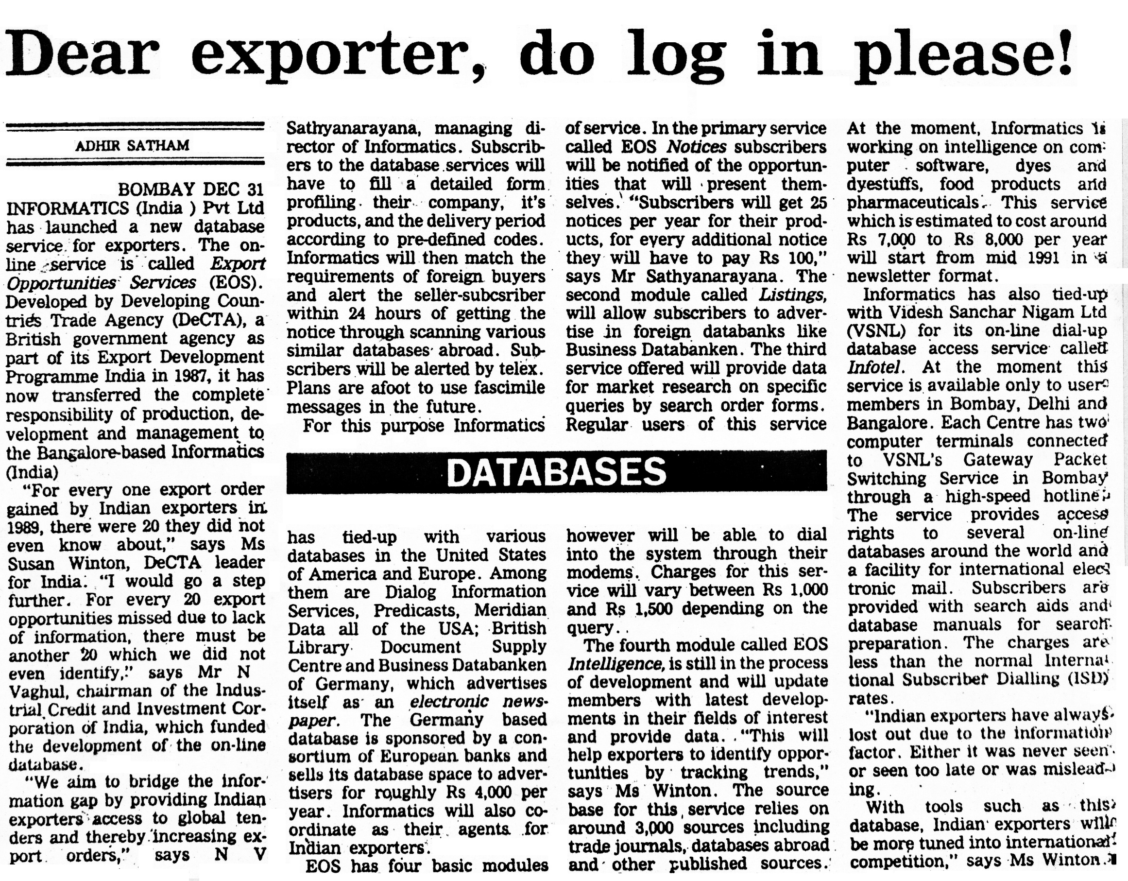 Dear Exporter Do Log In Please 1st January 1991 Informatics Dear Exporter Do Log In Please 1st January 1991 Informatics