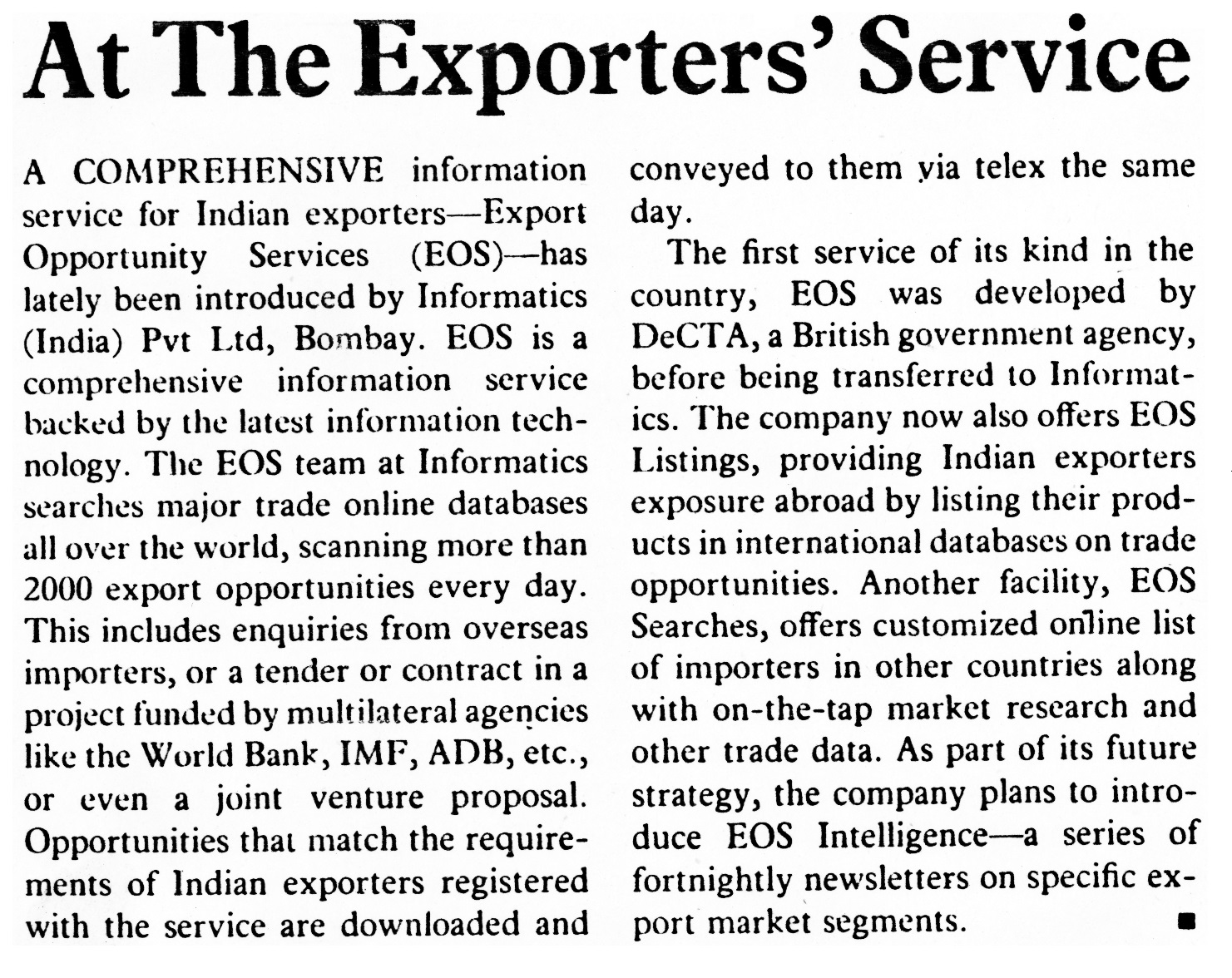 At The Exporters Service Computer Today May 1991 Informatics At The Exporters Service Computer Today May 1991 Informatics