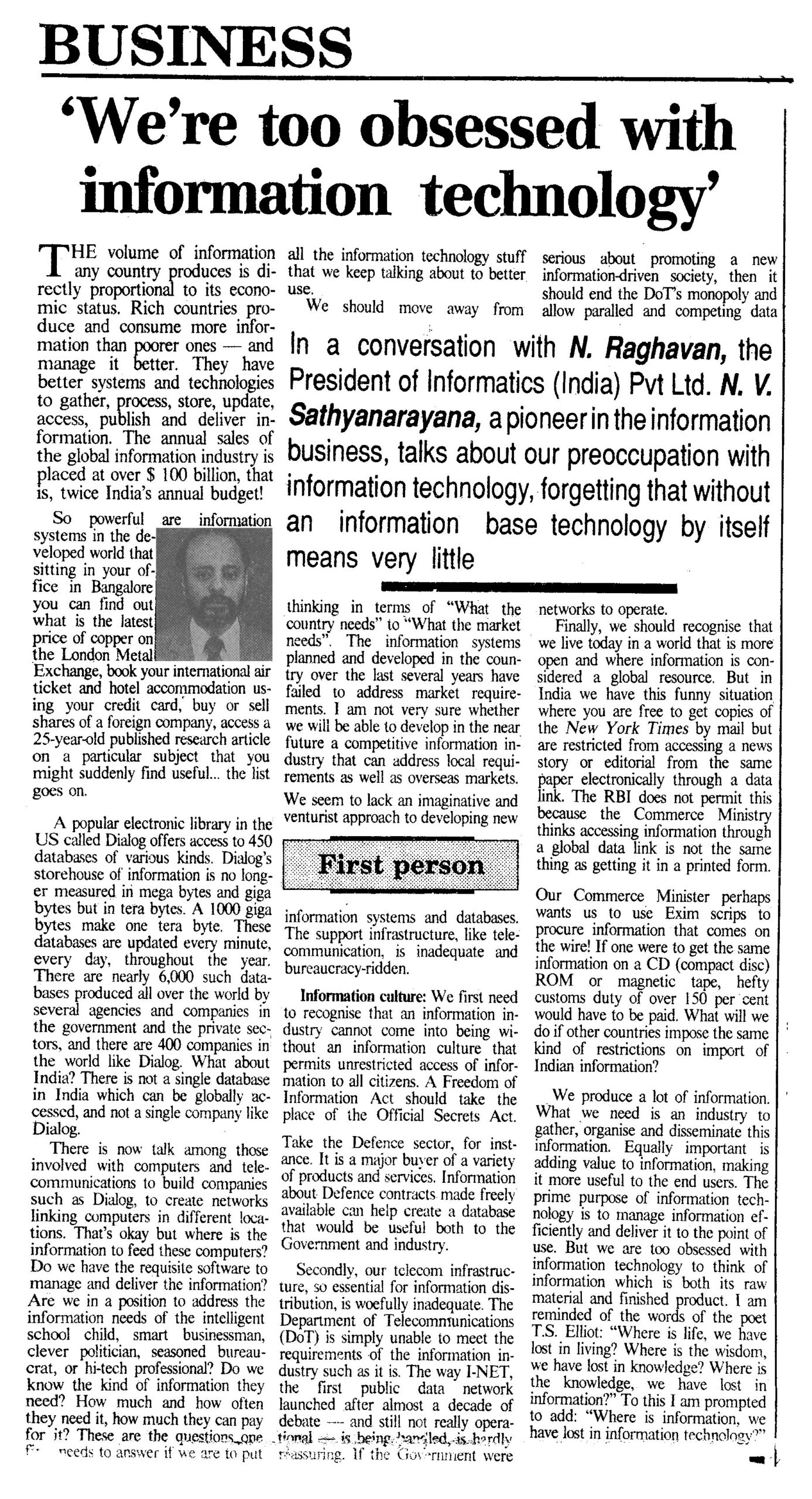 We re Too Obsessed With Information Technology Deccan Herald 13th We re Too Obsessed With Information Technology Deccan Herald 13th